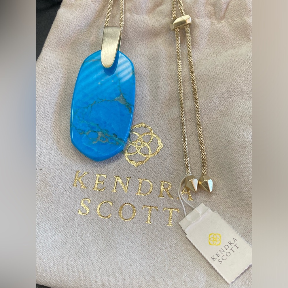 New Kendra Scott Inez Bronze Blue Turquoise Magnesite Pendant Necklace - Picture 2 of 8